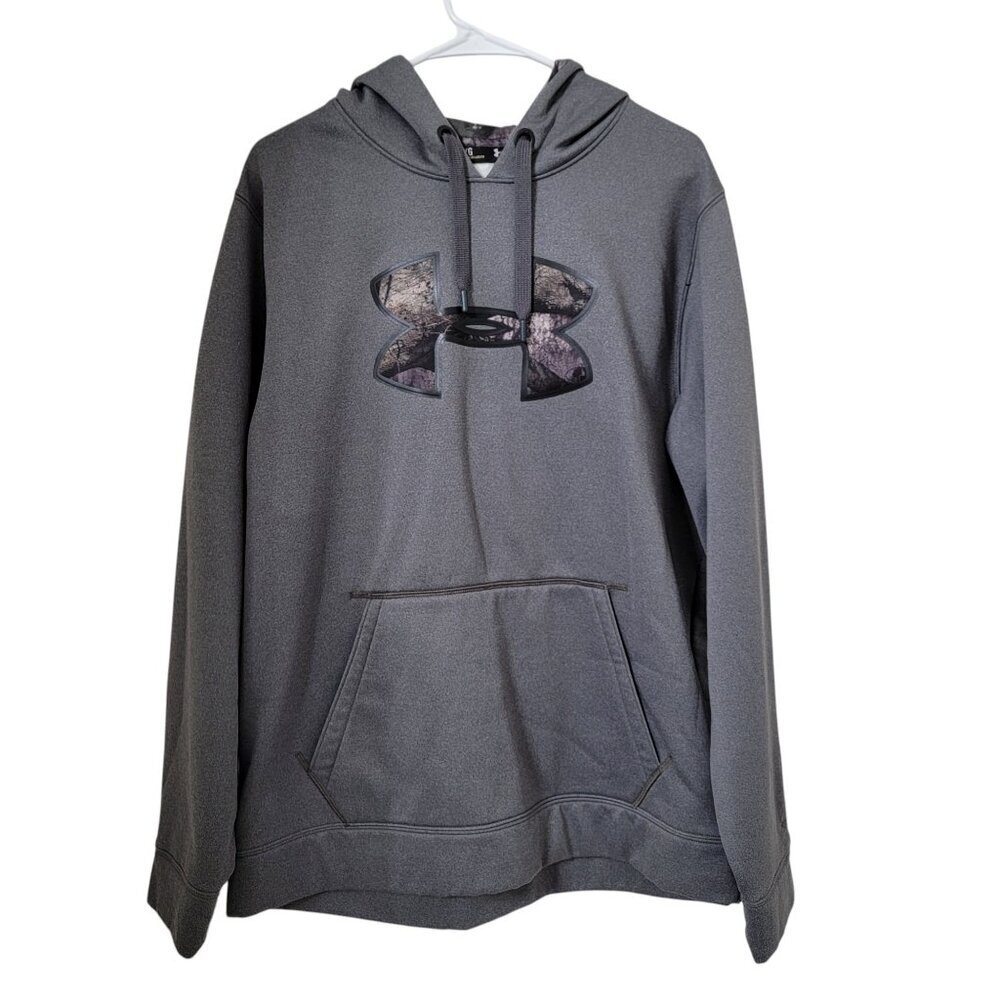 Under Armour Size L Gray with Camo Logo Loose Fit Storm Hoodie, Exc. Used Cond.